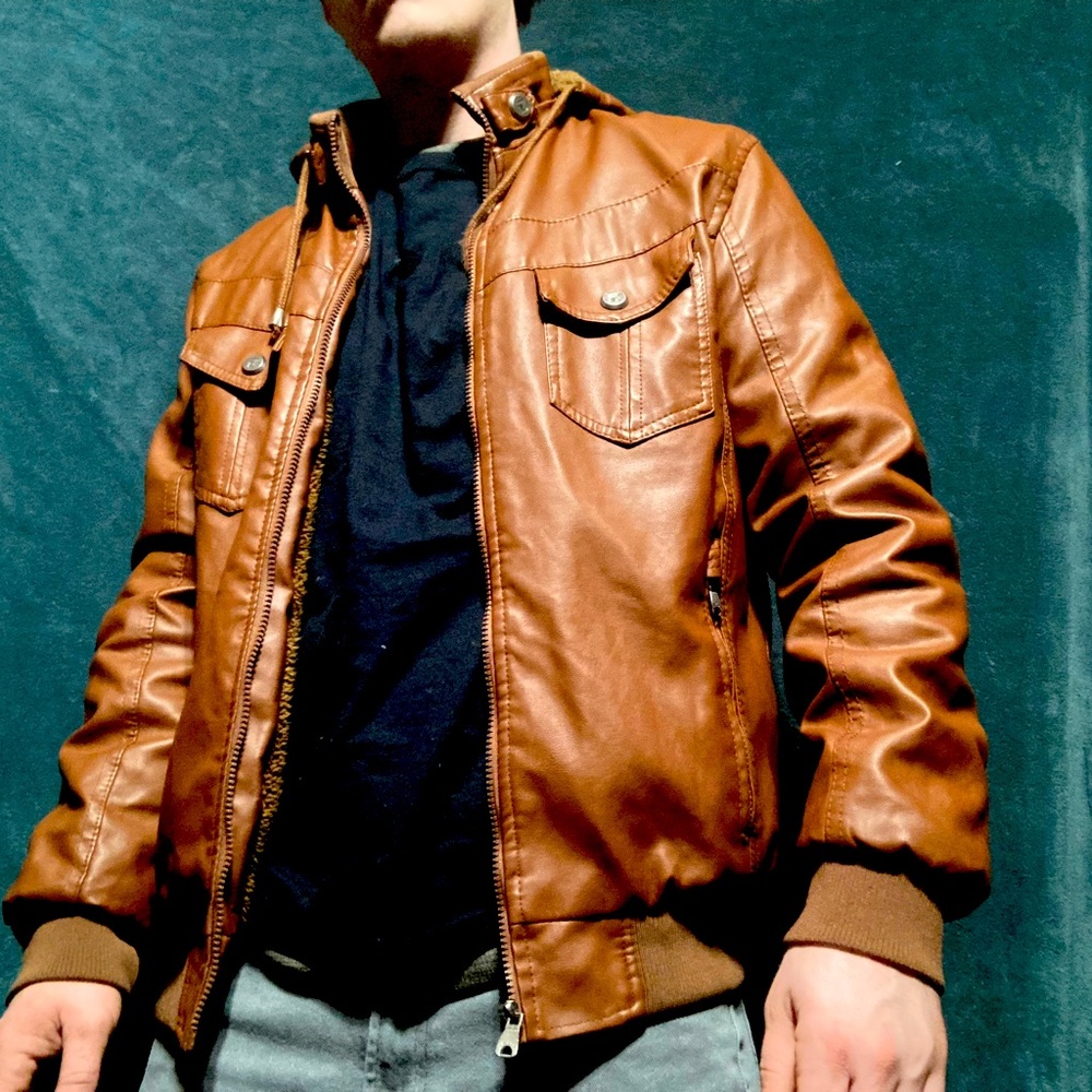Chaos Crucker - Leather Jacket * HOODED*  (MENS) SIZE:M